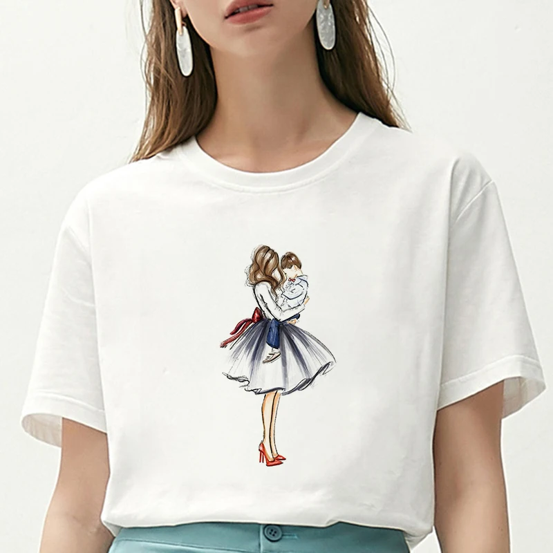 

Lus Los Women Tshirt Super Mama and Children Love Life Vogue Print T Shirt Harajuku Kawaii Streetwear White Tops Tee Shirt