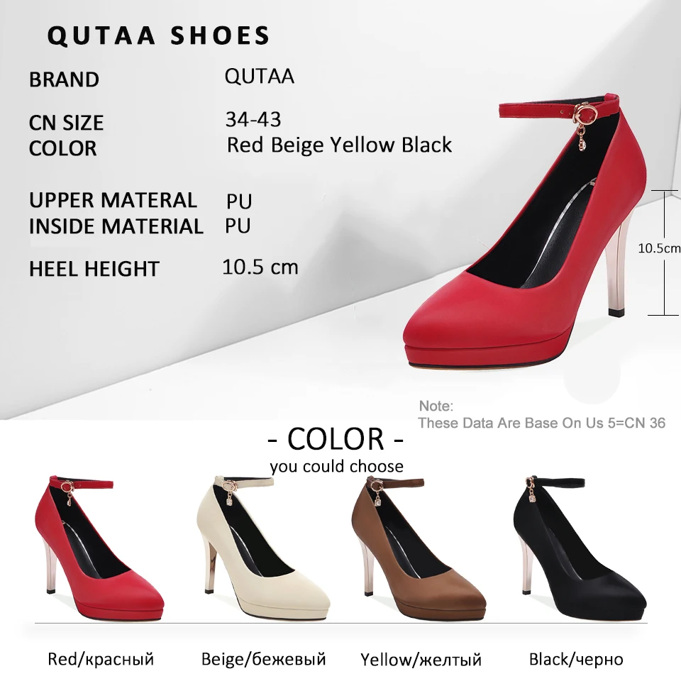 Женские туфли-лодочки QUTAA на платформе с пряжкой тонком высоком каблуке острым