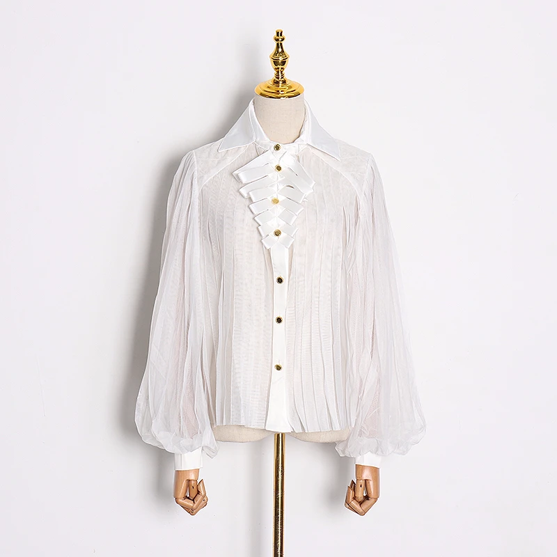 Женская сетчатая блузка TWOTWINSTYLE Весенняя с длинными рукавами фонариками и