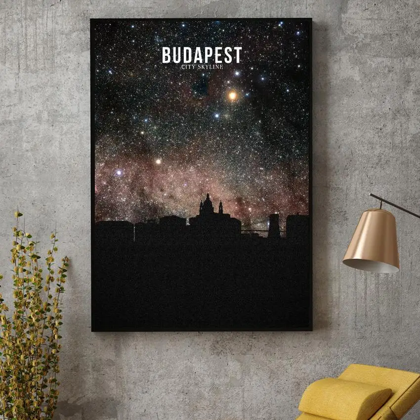 

BUDAPEST Starry City Skyline Canvas Wall Art Print Modern Poster Wall Pictures Living Room Decor