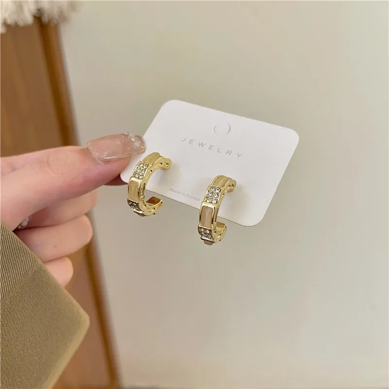 

Temperament Luxury High Vintage Ear Rings C Shape French CZ Hoop Earrings
