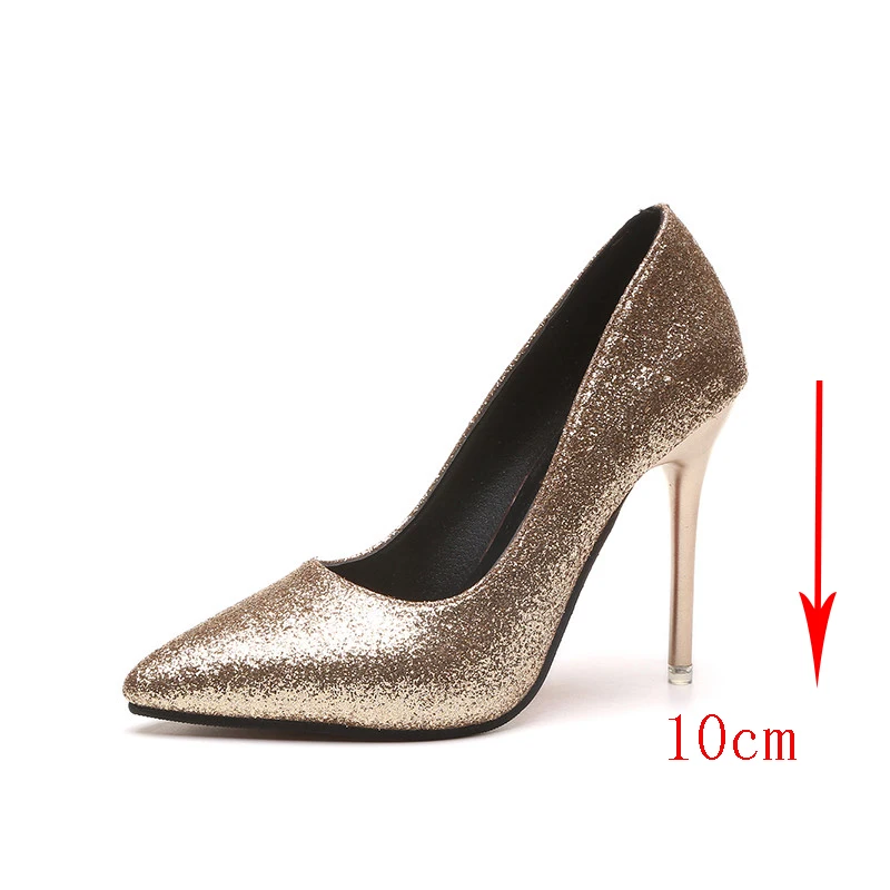 Женские туфли-лодочки на высоком тонком каблуке золотистые/Серебристые с острым