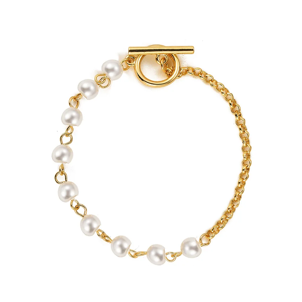 

Classic Trend Link Chain Bangle Bracelets for Women Exquisite Imitation Pearls Metal Bracelet Jewelry Girl Beach Gift