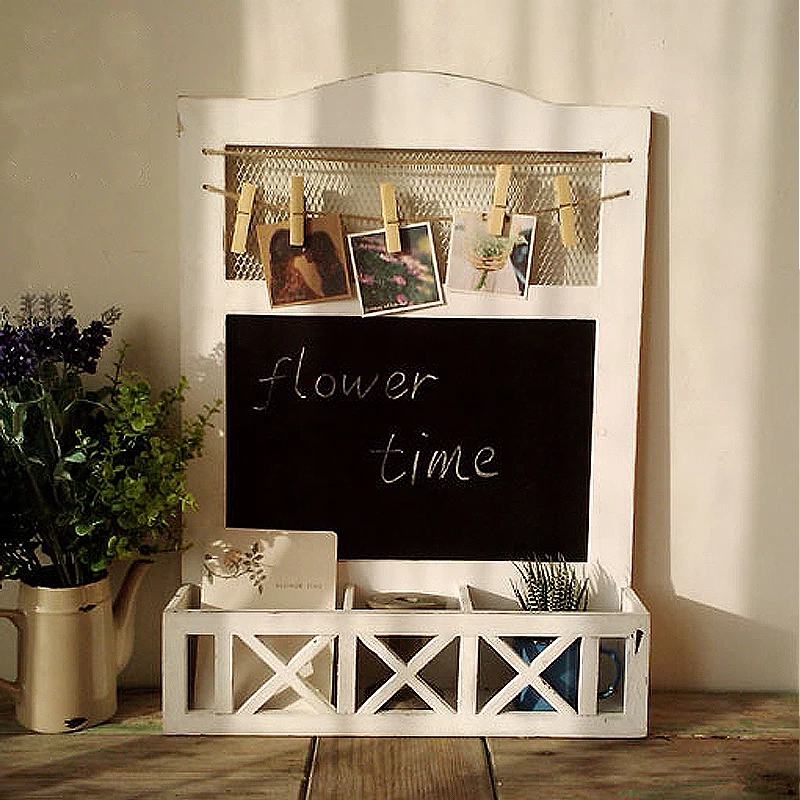 

Wood Shabby Retro White Blackboard Wall Shelf