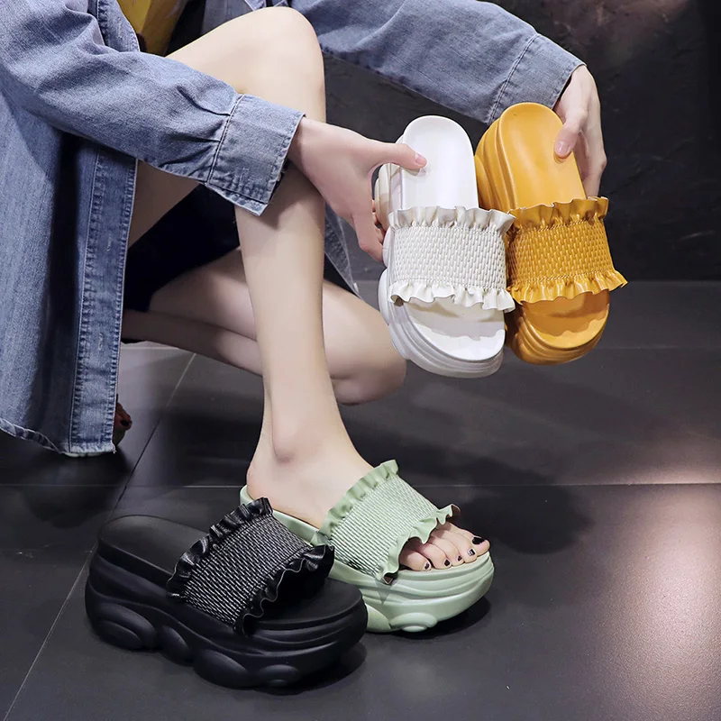

Female Shoes Loafers Ladies' Slippers Women Heels Luxury Slides Platform 2021 Flat Summer High Designer PU Slippers Women Summer