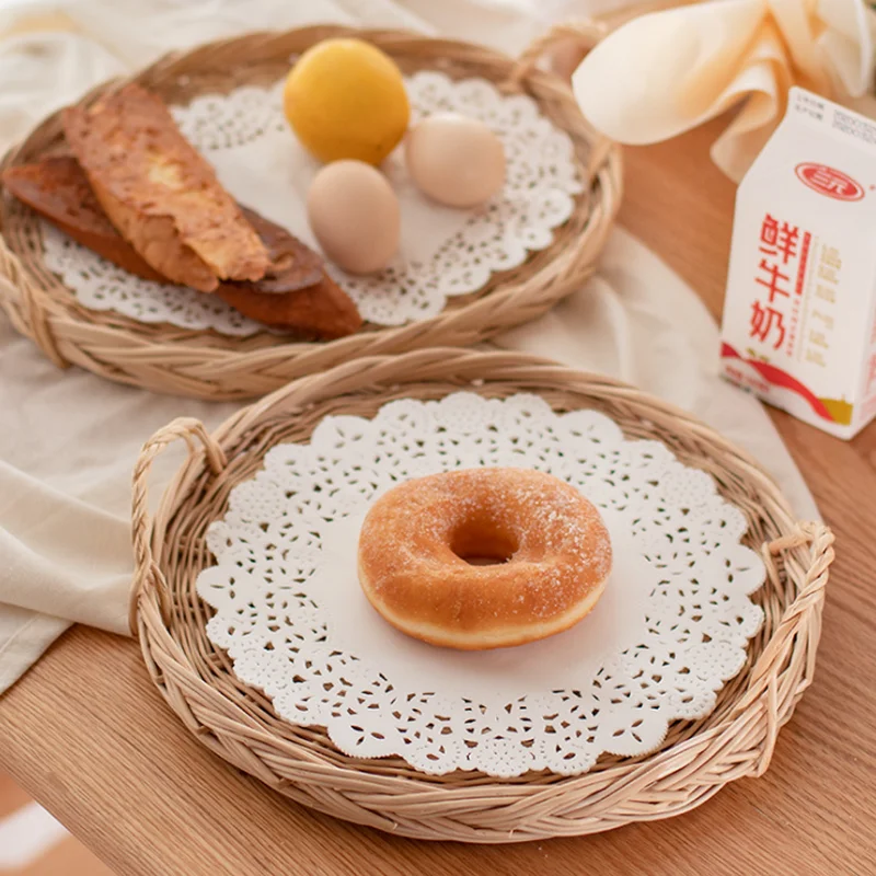 

Вьетнамская корзина для хранения хлеба из ротанга, портативная корзина для фруктов, закусок, бинауральный портативный поднос плетеная корз...