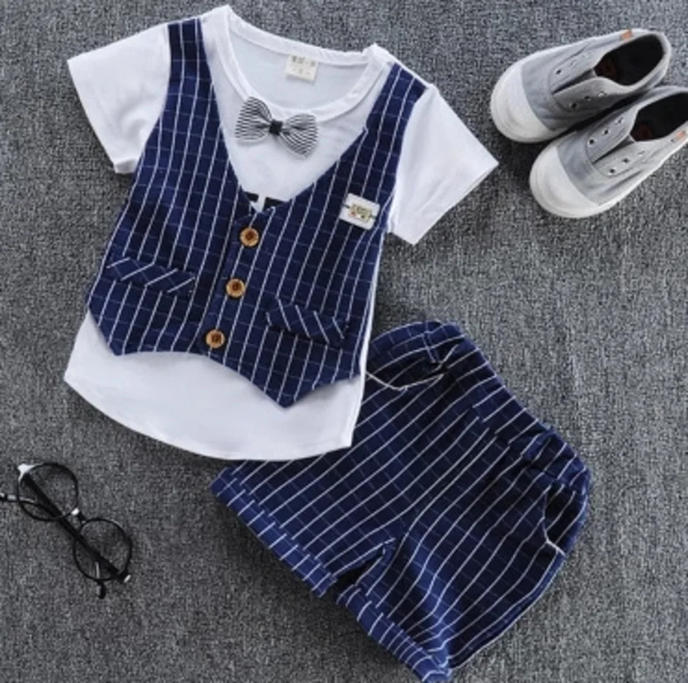 

Baby Boys Gentleman Clothing Set Summer Kids Boys Party Clothing For Newborn Bebes Fashion Cotton Bow Style T-shirt+shorts 2pcs