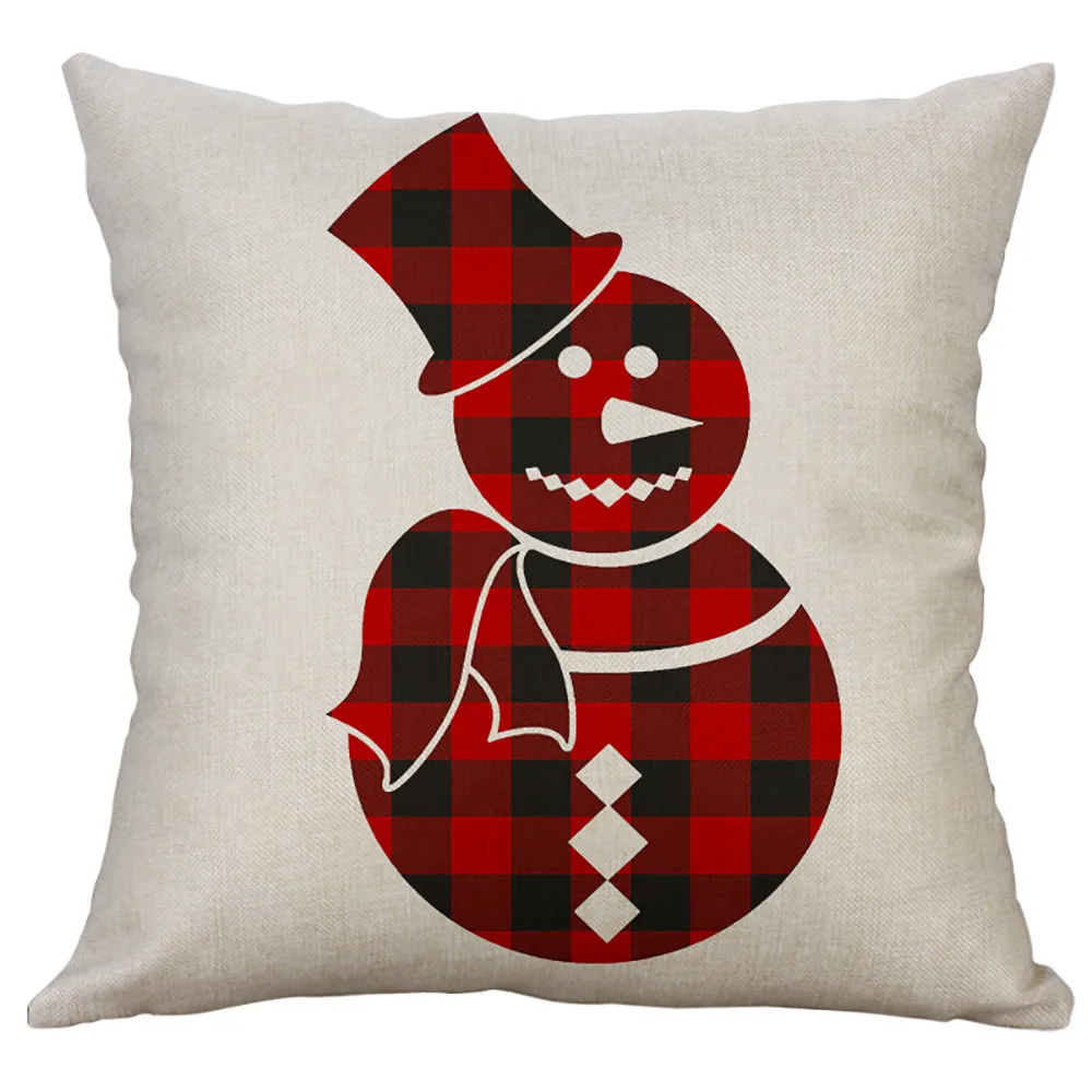 Квадратный льняной чехол для подушки Чехол с рисунком Санты рождественской елки