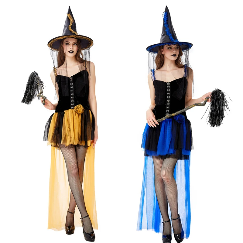 

Cosplay Halloween Apparel Witch Net Yarn Lace Long Tail Dress Costumes Festival Adult COS Clothing Suit Christmas Party Gift