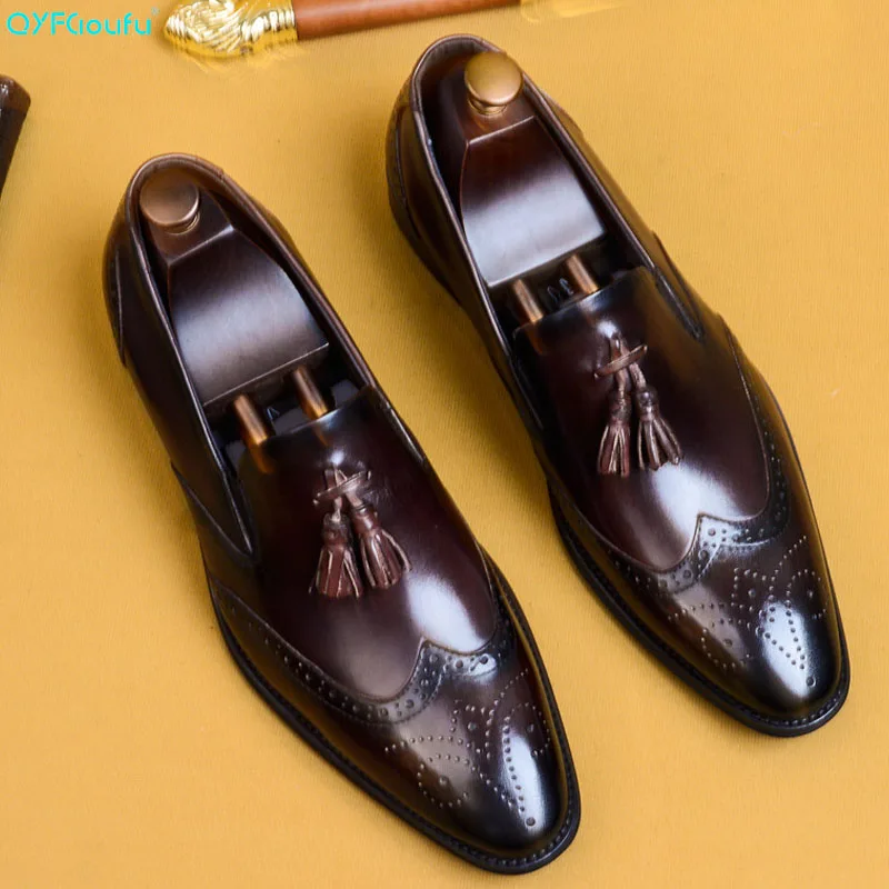 Формальные туфли броги QYFCIOUFU для мужчин Классические мужские с кисточками