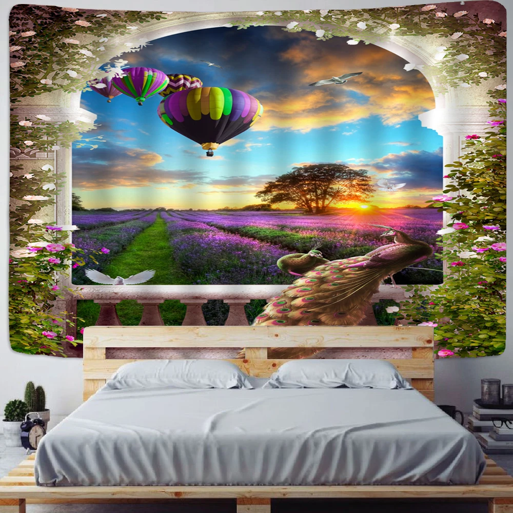 

Психоделический гобелен с цветами и птицами, настенный подвесной Павлин, настенная ткань, богемный гобелен, домашний декор, ковер, гобелены