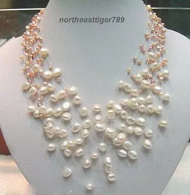 

Горячая Распродажа Бесплатная доставка Подлинная Розовая белая жемчужина 18KWGP ожерелье с застежкой