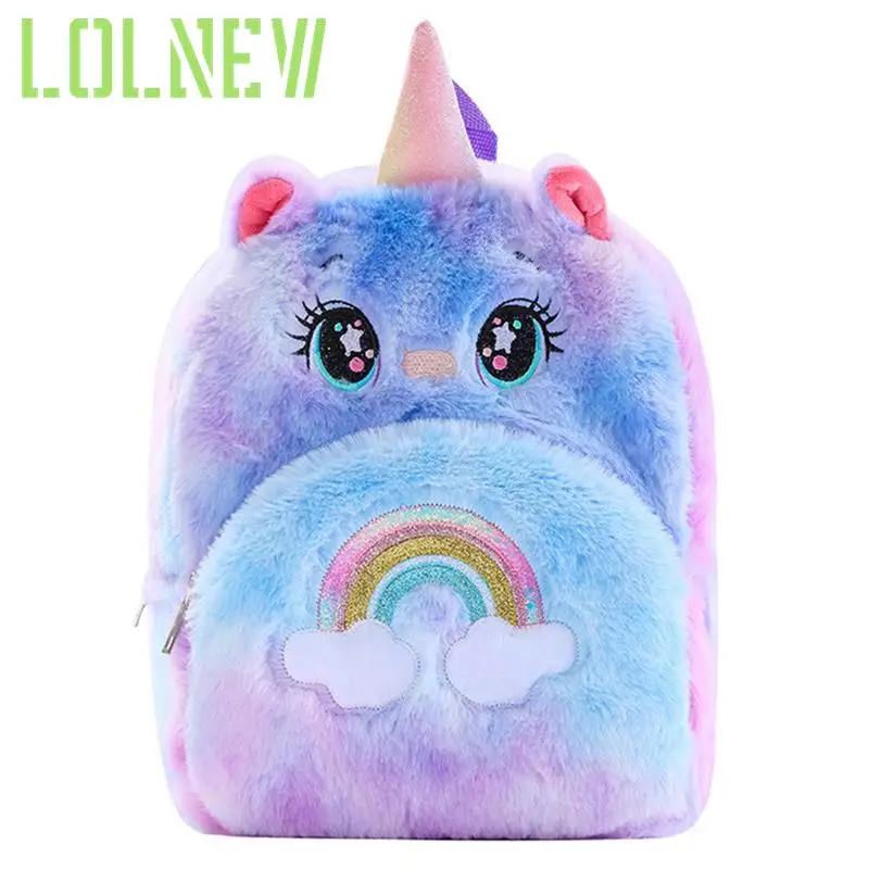Rainbow Unicron Backpack Girl Plush Backpacks Cute Fashion Soft Colorful Fur Backpacks Children Schoolbag Kids Gift Book Bag