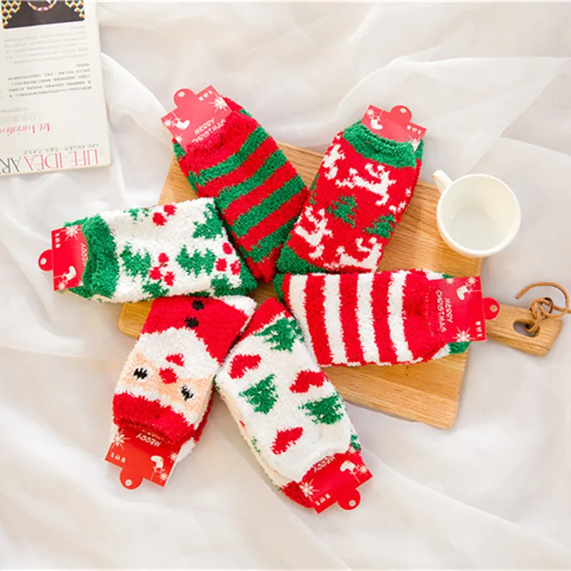 

Christmas Fawn Socks Thickening Women Cotton Lovely Plush Keep Warm Sleep Ladies Cute Floor Fluffy Terry Hosiery Winter