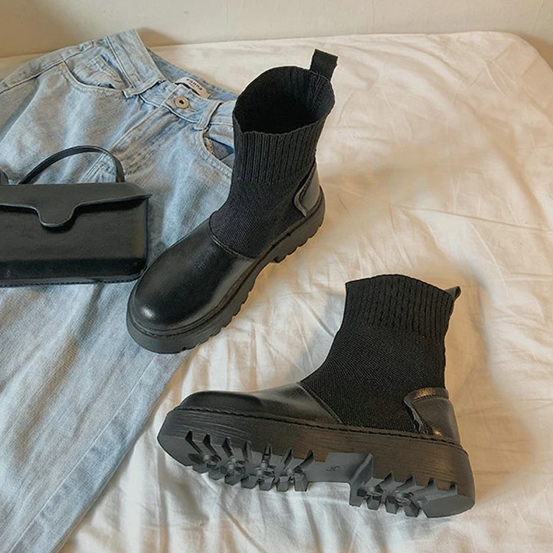 Зимние Модные женские высокие ботинки повседневные ботильоны на плоской подошве
