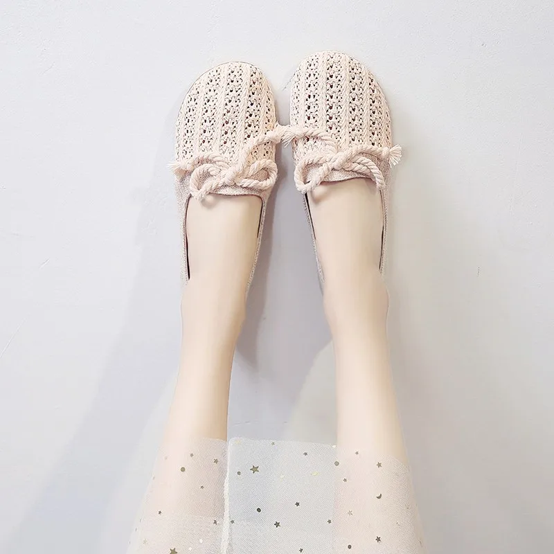 Summer Woven Sewing Flat Shoes for Ladies Slip On Ethnic Flats Breathable Espadrille Solid Woman Shoes Casual Footwear