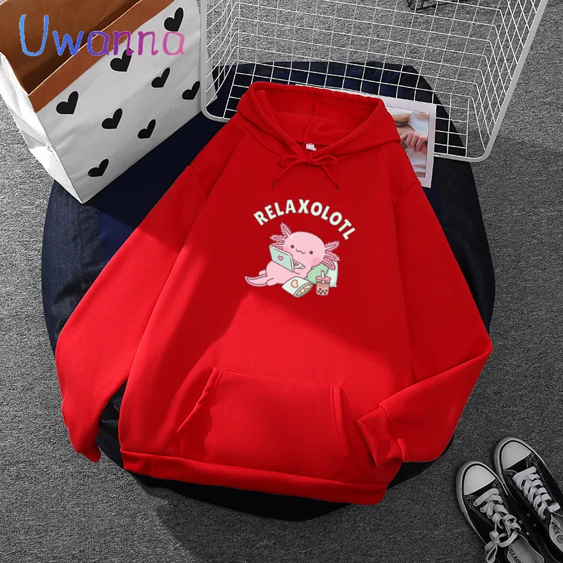 Симпатичные расслабляющие женские толстовки Axolotl с принтом кавайная толстовка