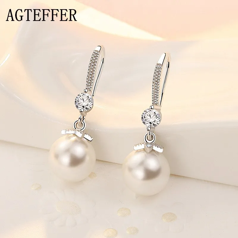 

AGTEFFER New 925 Sterling Silver Fashion Pearl Zircon Earrings For Women Temperament Wedding Jewelry Accessories Gift
