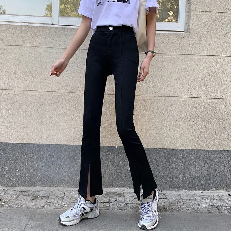 Чувство дизайна Высокая Талия разрез для похудения обтягивающие брюки Для