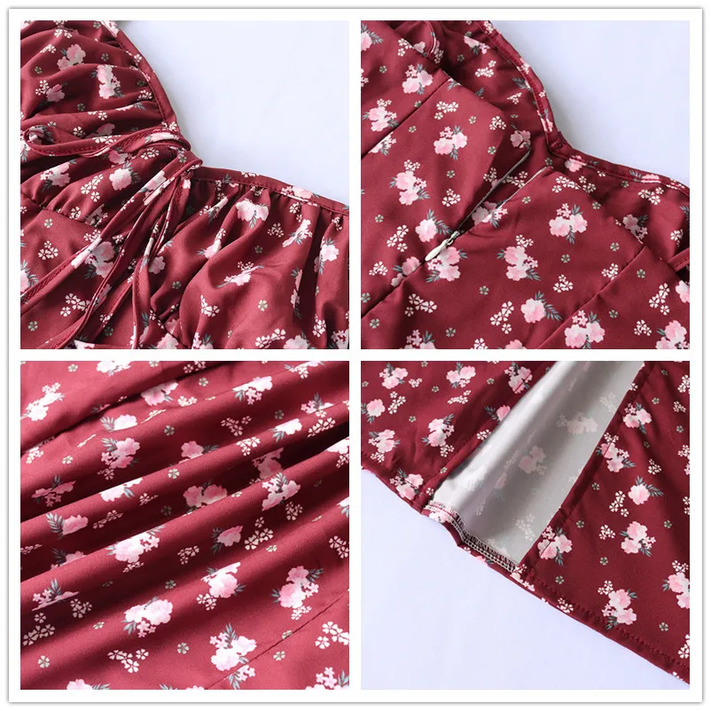 

Sexy Fashion Floral Women's Dress Pleated Lace Up Slit Slip Sundress Woman Party Elegant Summer Girl Bodycon Casual Clothing
