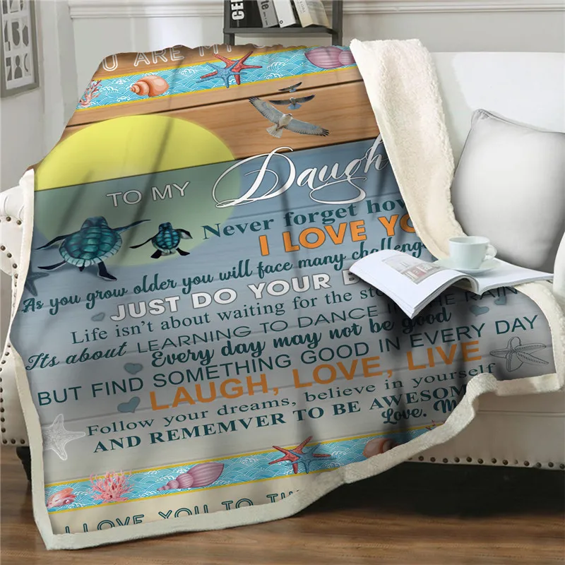 

3D turtle Printed Flannel Fleece Blankets Letter To My Daughter Blanket on Beds sofa Fur Throw Blankets Rectangle Office Blanket