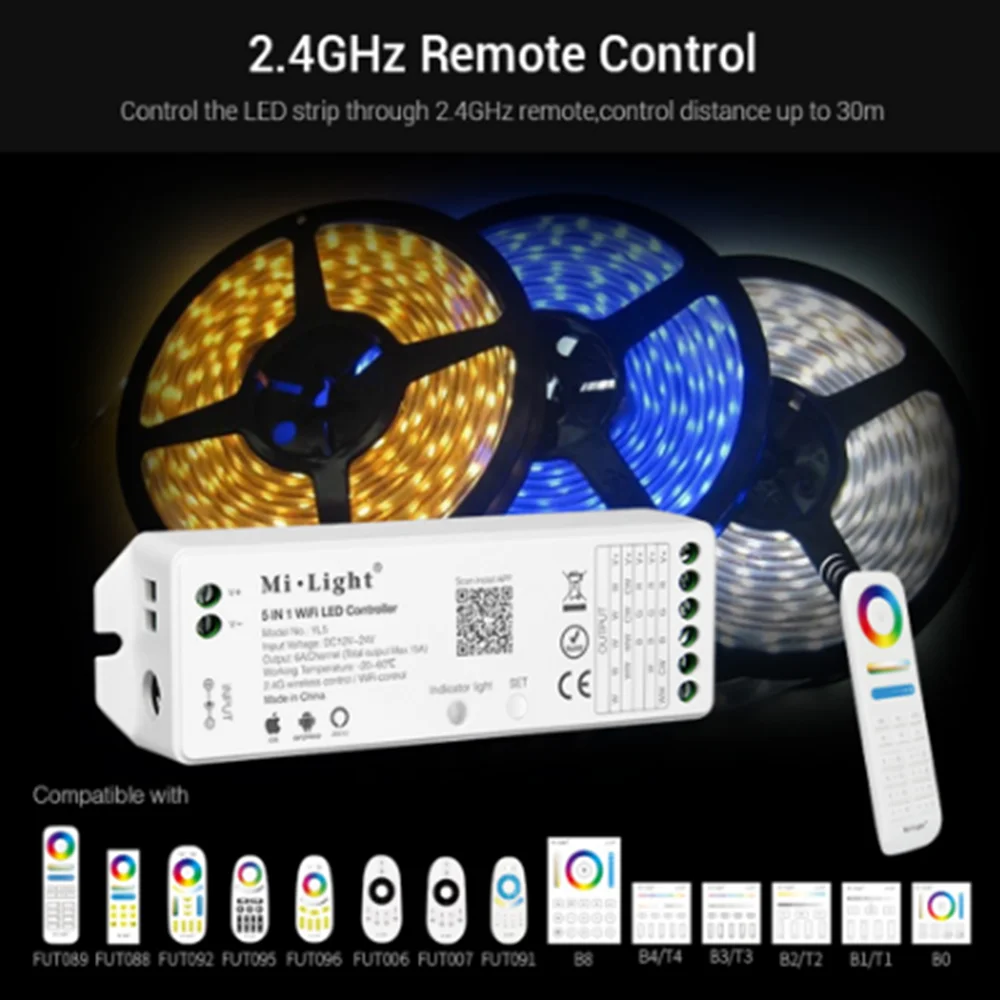 Milight YL5 2,4G 15A 5 в 1 WiFi светодиодный контроллер для одного цвета, CCT, RGB, RGBW, RGB+ CCT светодиодный полосы, поддержка Amazon Alexa Voice
