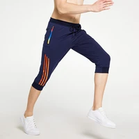 new 2021 athletic running shorts mens sports capri pants below knee length joggers workout gym fitness zipper pocket shorts