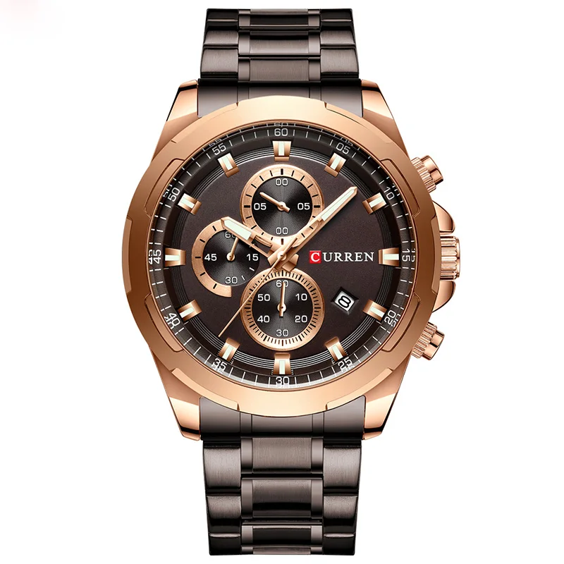 rose coffee Relogio Masculino CURREN Топ Брендовые Часы Для мужчин спортивные роскошные Для мужчин, мужские часы, Водонепроницаемый Нержавеющая сталь наручные часы Мода кварц часы - Цвет: rose coffee