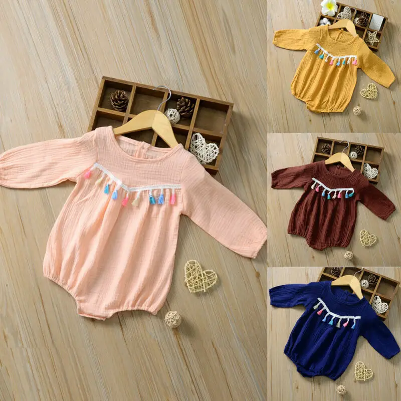 2019 Новый комбинезон для маленьких девочек удобный однотонный с длинными