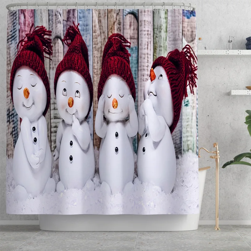 Симпатичная занавеска для ванной комнаты с изображением маленького снеговика