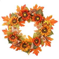 fall sunflower artificial wreath with grapevine base maple leaf faux berries and pumpkins for front door decoration