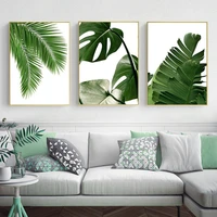 scandinavian style green tropical leaves wall art canvas painting plants nordic posters and prints wall pictures for living room