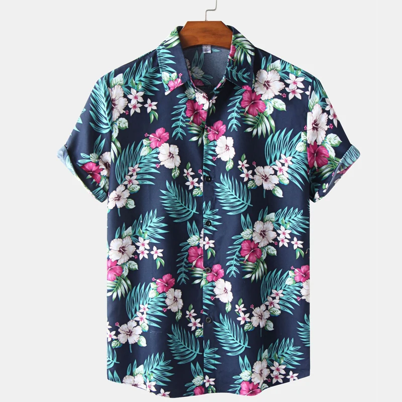

Floral Shirts Men 2021 New Summer Casual Mens Aloha Shirt Beach Holiday Hawaiian Camisas Flower Print Breathable Chemise Homme