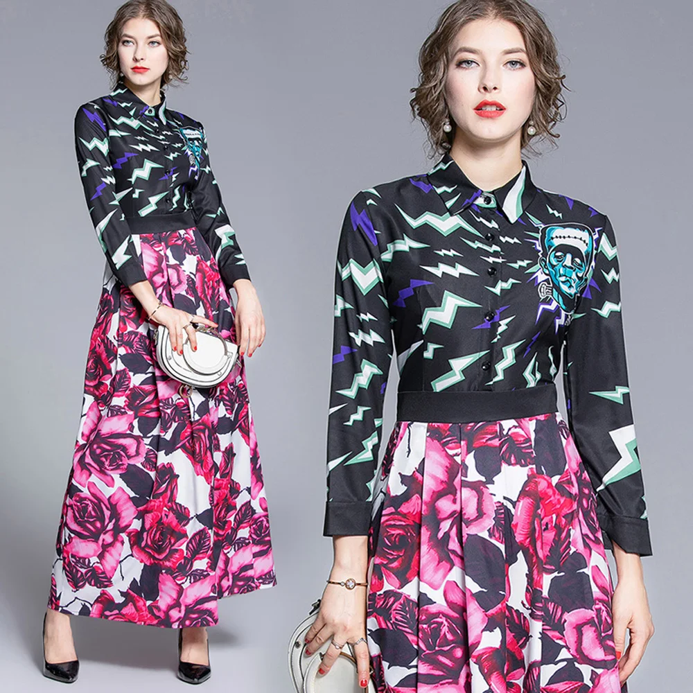 Повседневное женское платье 2020 Весна Лето Осень Макси с длинным рукавом