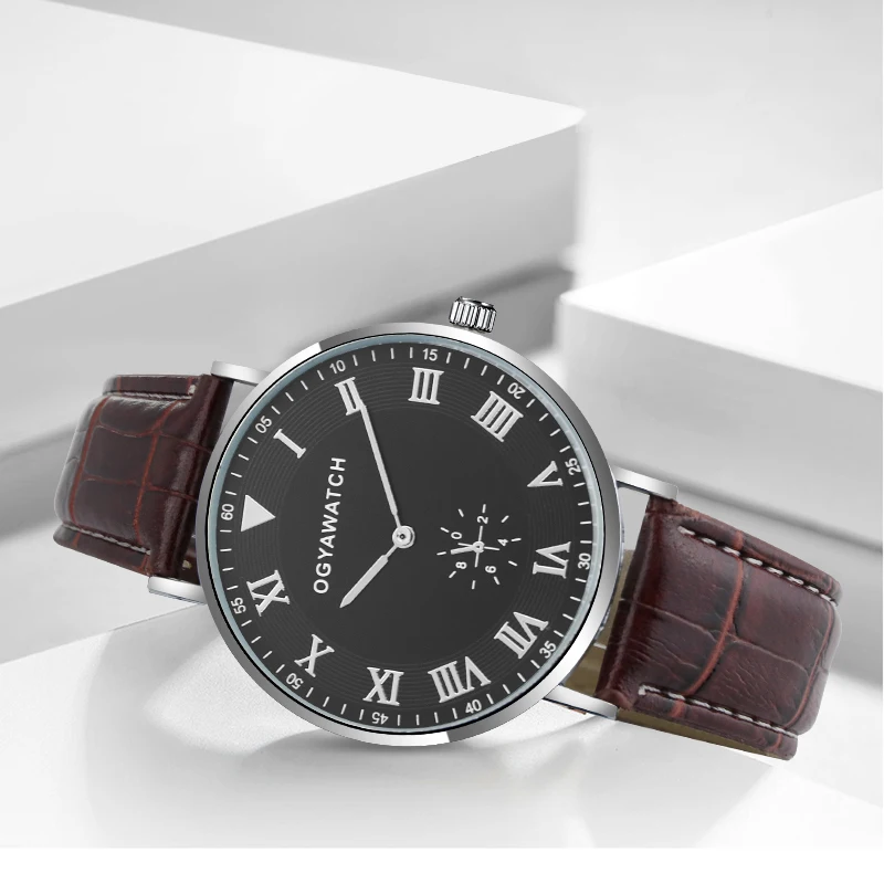 Reloj Hombre 2019 модные римские цифры Мужские часы Роскошные деловые наручные кожаные