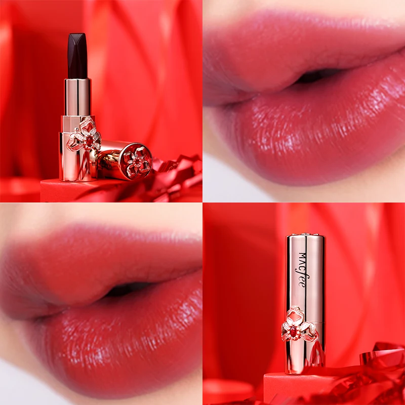 MACFEE matte lipstick Unity of 3 colors brown red orange soft pigment long lasting waterproof gold diamond MA061 |