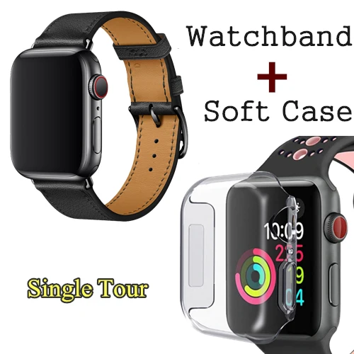 Herm логотип на застежке Свифт кожаный двойной один тур часы ремешок для Apple Watch серии 5 4 3 44 мм 40 мм браслет для iWatch - Цвет ремешка: Noir