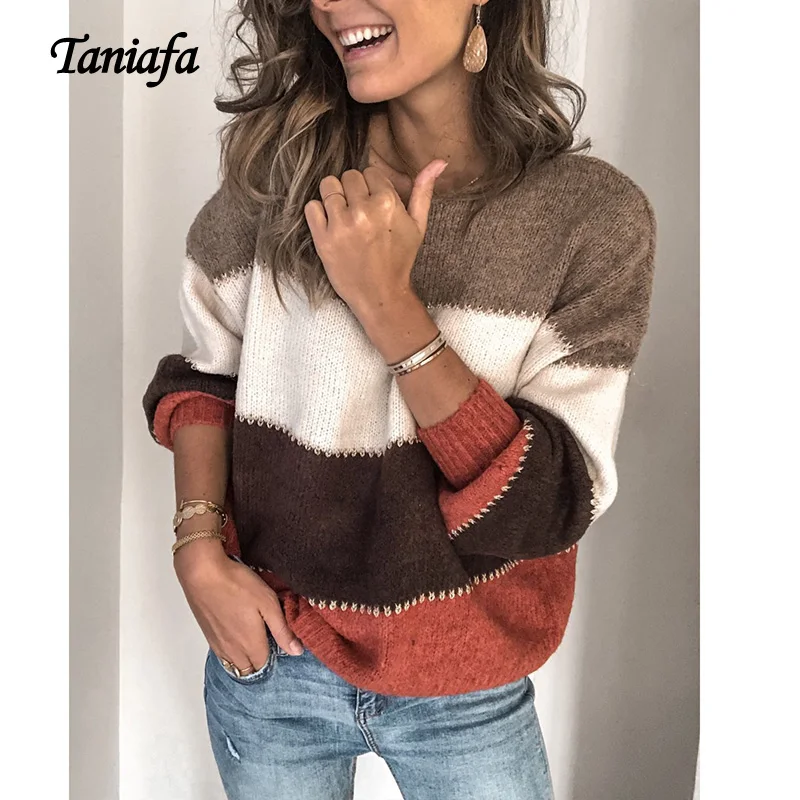 Taniafa Женский пуловер с круглым вырезом свитер зимний теплый Модный вязаный