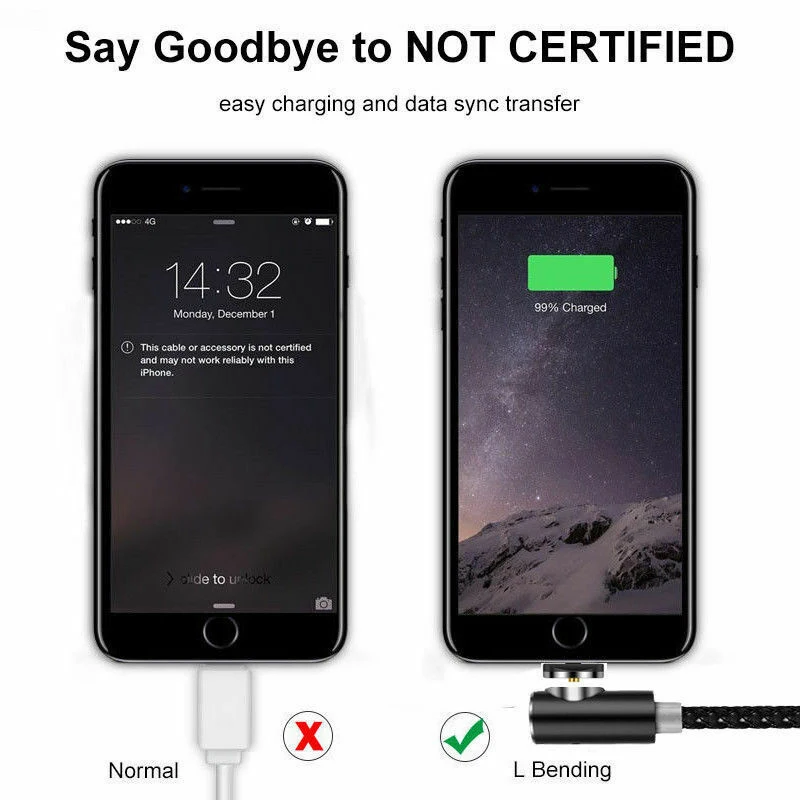 360 ° l-образный Магнитный usb-кабель для зарядного устройства для iPhone samsung Android Lot