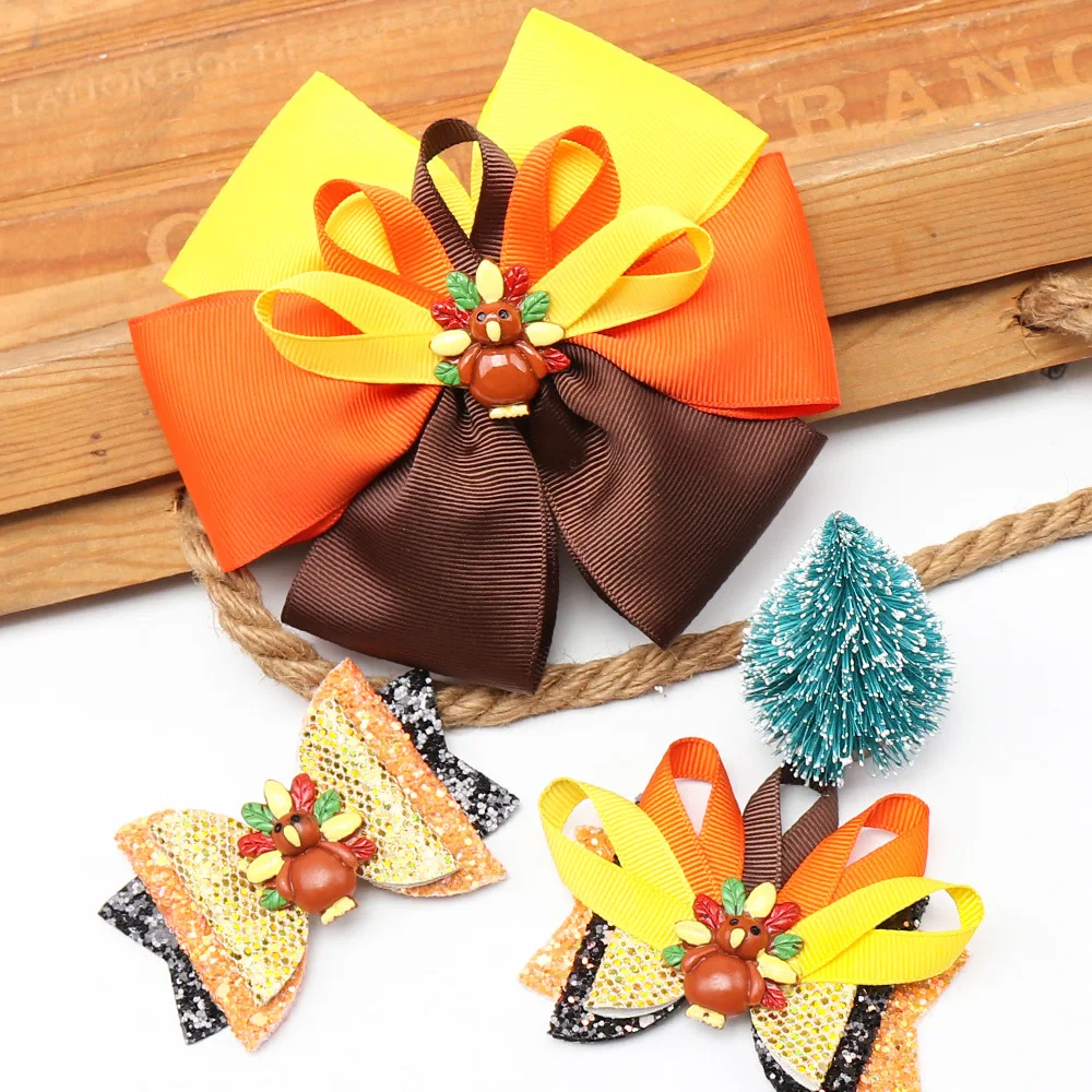 

Fashion Hairpin Thanksgiving Turkey Pattern Hair Accessories Bowknot Stitching Hairpins Kids Hair Accessories Bangs Hairpins