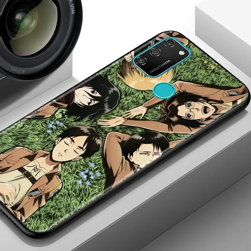 

Anime Japanese Attack On Titan Phone Case for Honor 8X 8S 9S 9C 9A 9X 10 20 20S 30i Pro Lite X10 Max 5G Black Soft Cover Coque
