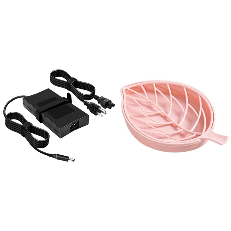 

1 Pcs Plastic Leaf Shape Soap Dish Plate Soap Box & 1 Set Universal Computer Charger Power Cord for DELL Laptop(US Plug)