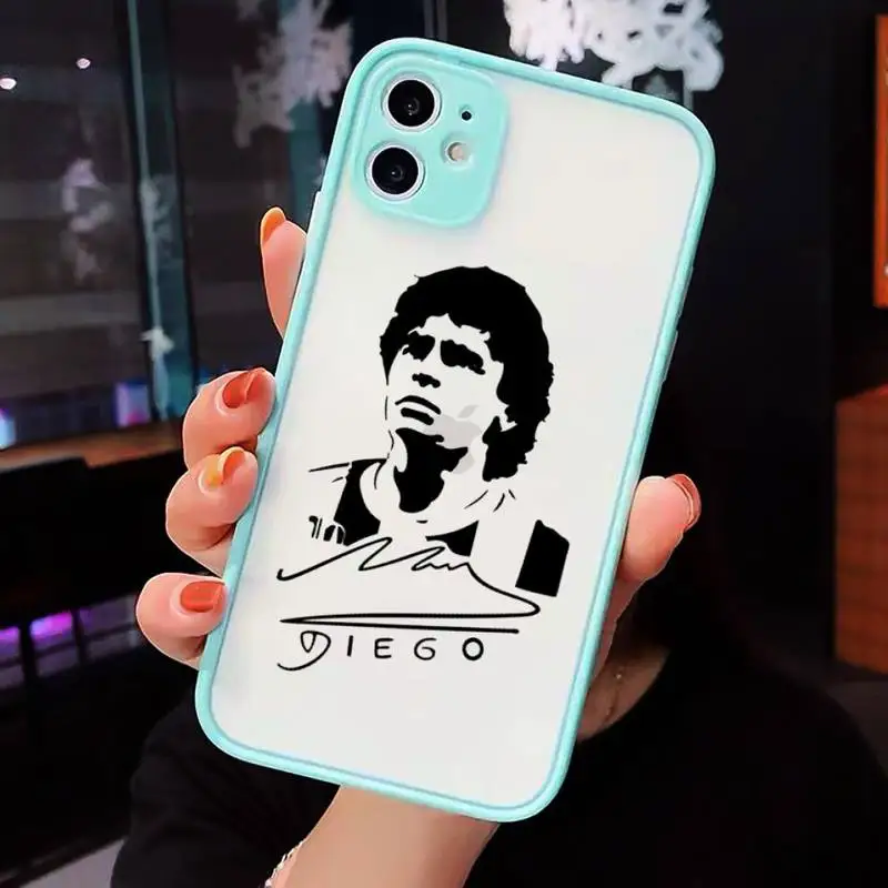 

caetoon Maradona Phone Case For iPhone 12 11 Mini Pro XR XS Max 7 8 Plus X Matte transparent blue Back Cover