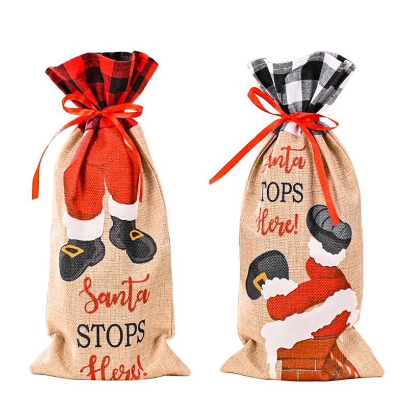 

2 Pcs Christmas Wine Bottle Covers, Santa Claus Climbs Red Wine Bottle For Xmas Party Table Home Decorations