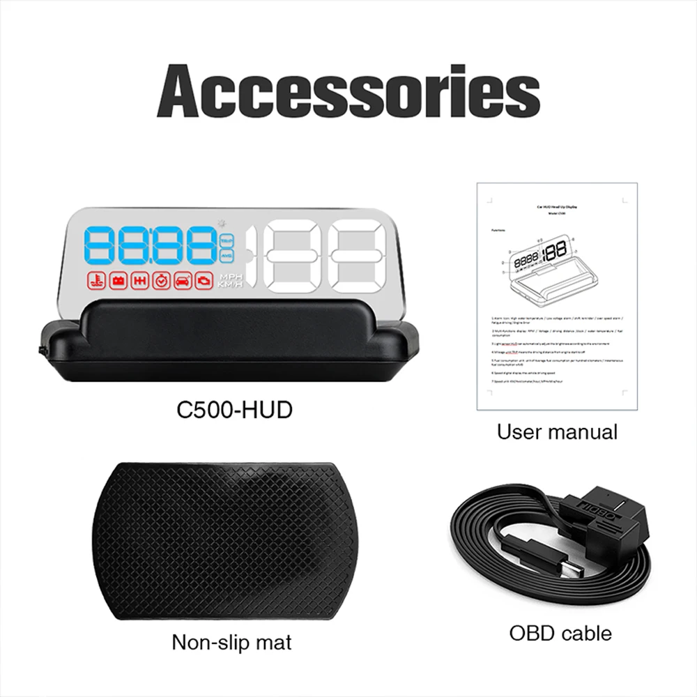 

Datong Hud C500 OBD Head Up Display OBD2 Speedometer Gauge universal car Overspeed Warning Windshield Projector Alarm System