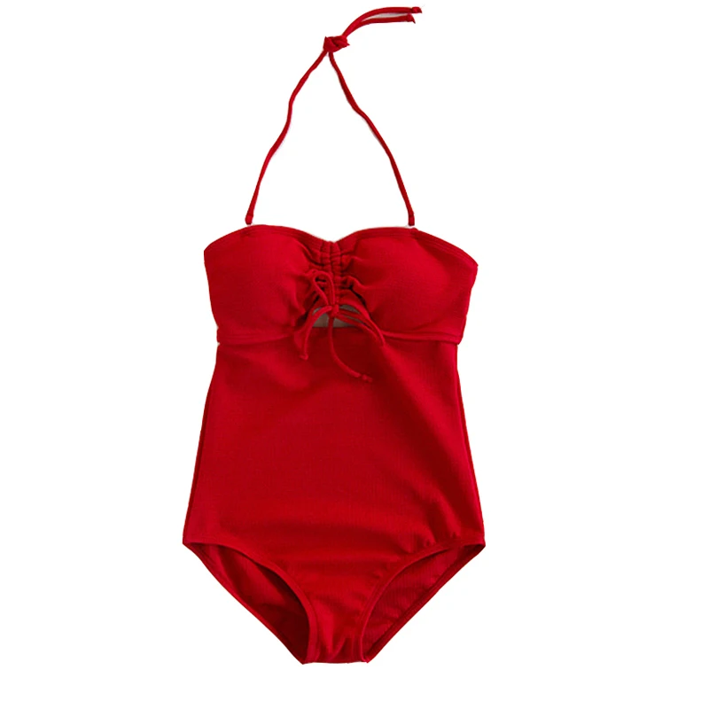 Girls Red One-piece Swimsuit Women Sexy Backless Swimwear Halter Tied Bow Monokini 2020 Beach Bathing Suit Maillot De Bain Femme |