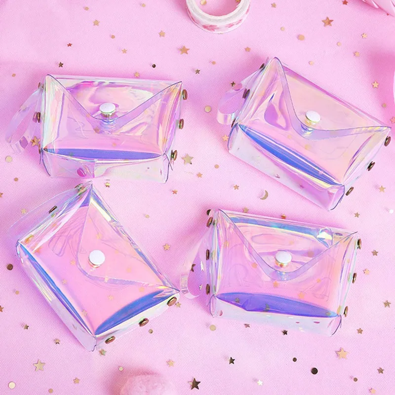 Прозрачный лазерный кошельки для женщин милые открытка Каваий держатель ключей