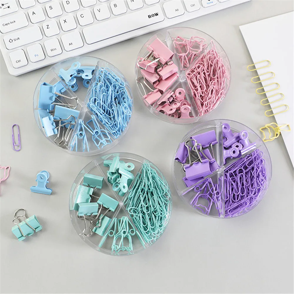 

94pcs/box Candy Color Binder Clips Set Cat Shape Hollow Paperclips File Clamp Photo Tickets Holder Bookmark Kawaii Stationery