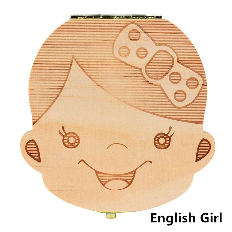 English Girl 1 шт., испанская английская детская деревянная коробка для зубов, органайзер для хранения молочных зубов, для хранения зубов, пуповины, подарки для детей, мальчиков и девочек - Цвет: English Girl