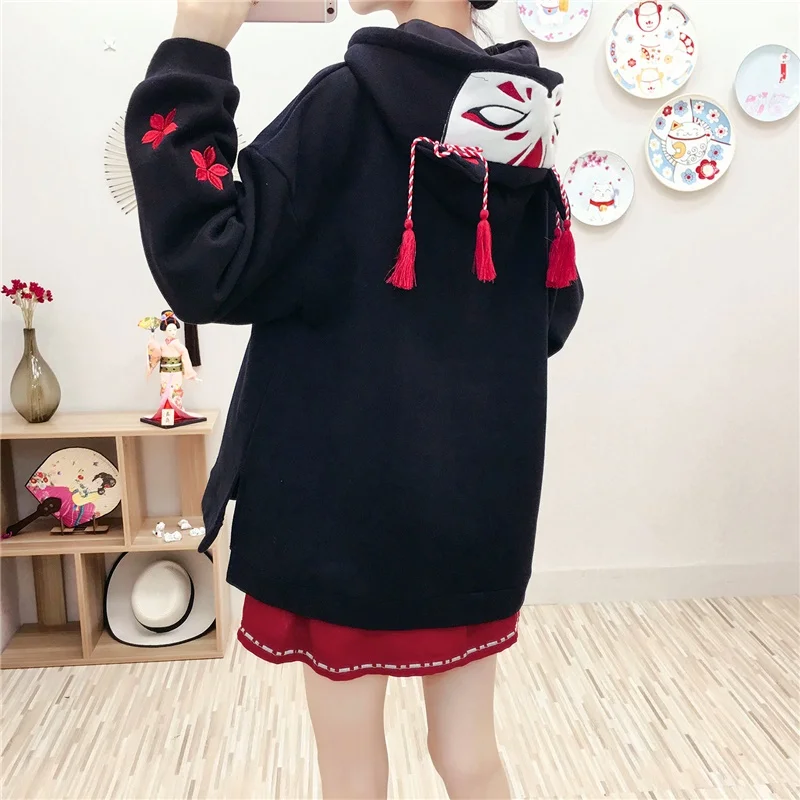 Японские милые модные женские толстовки Harajuku Kawaii Fox Ear с капюшоном Толстовка